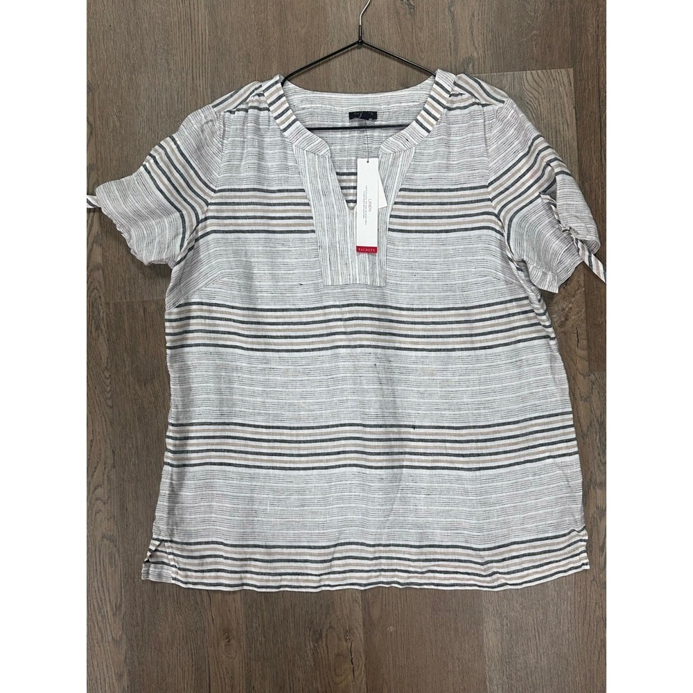 Talbots Linen Striped Blouse Top Petite Large NWT Lagenlook Cottagecore